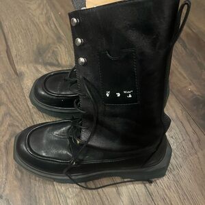 Off-White Black Leather Combat Boots